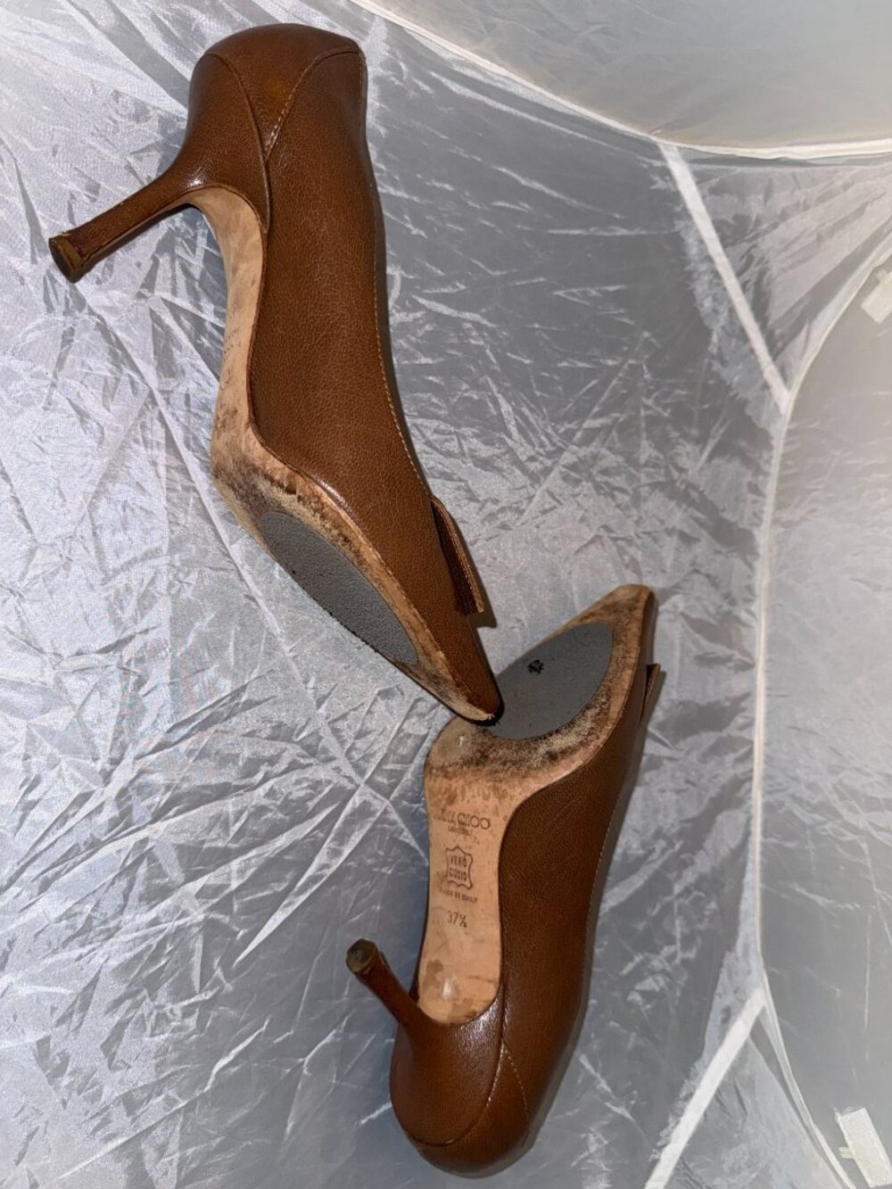 Vintage Jimmy Choo Brown Leather Pumps Heels with Horn Detail – Women's Size 7 - Picture 6 of 8